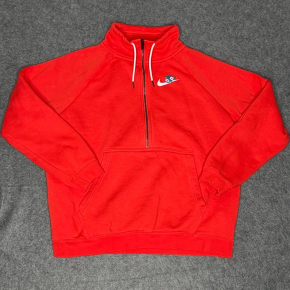 Nike Other - Nike Sportswear Floral Swoosh Quarter Zip Fleece Pullover Red Mens XL Sweatshirt